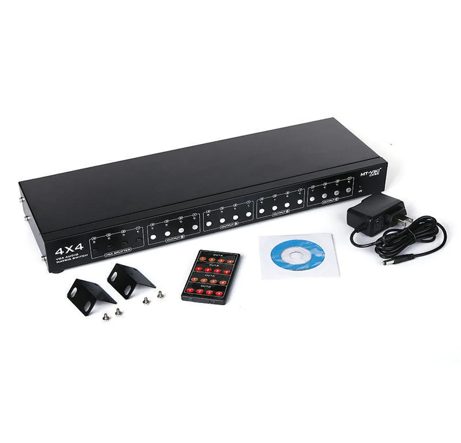 

Hot MT-VIKI 4X4 VGA Video Audio Matrix Switch with IR Remote Control 400MHz 4 Input 4 Output 1920*1440 1080P FHD MT-VT414