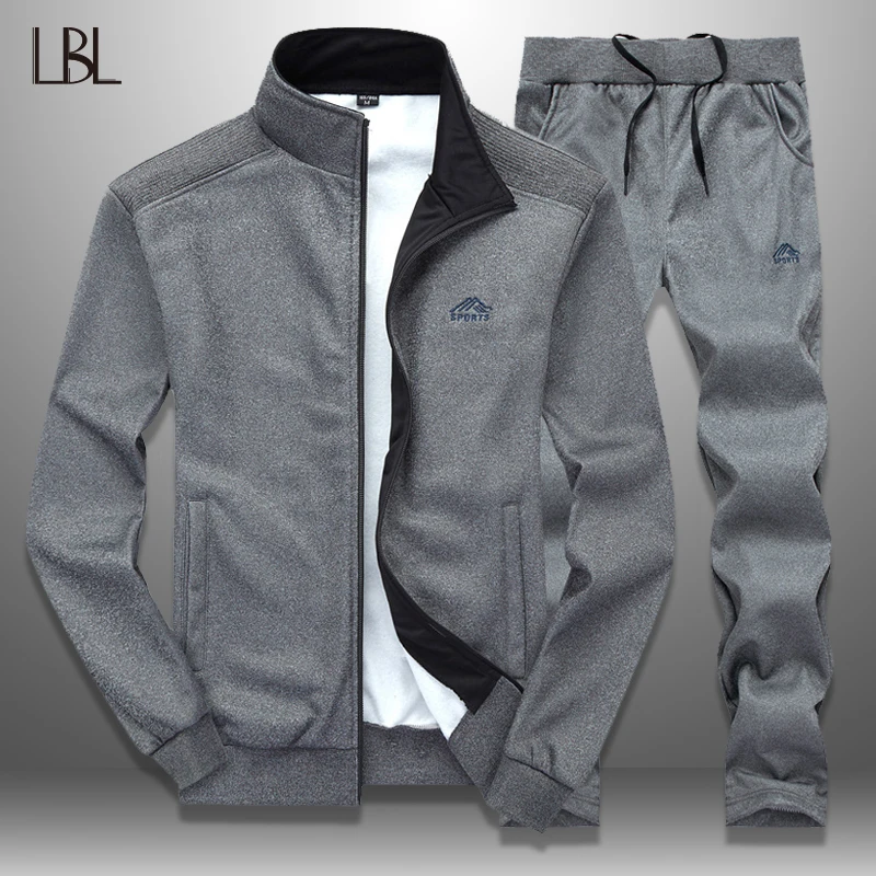 Tanie LBL Sportswear dres mężczyźni wiosna jesień męskie dresy 2019 dwa szt dresy kurtka z zamkiem + spodnie dresowe męskie marki odzież