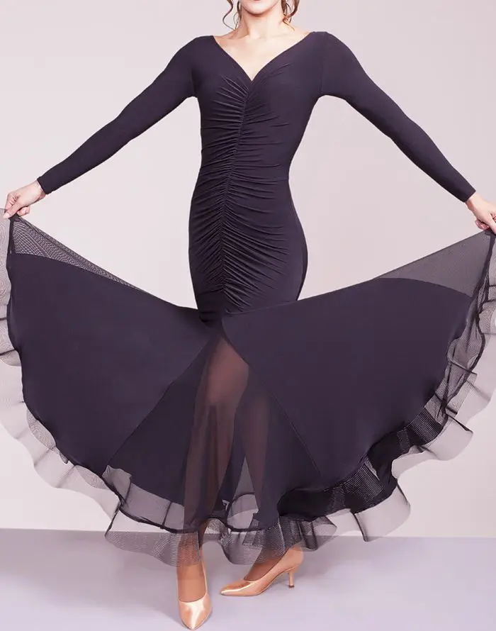 Black Adult modern dance costumes women ballroom dance dresses standard