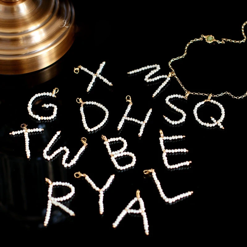 

FENASY Handmade Natural Pearl Pendants Irregular Pearl Necklace For Women Fashion Letter Pendant Gold Color Chain Necklace