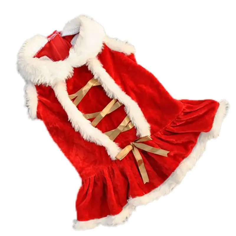 Одежда для собак красная Золотая лента Красивая бархатная одежда для собак Рождественская Классическая мода четыре размера платье для