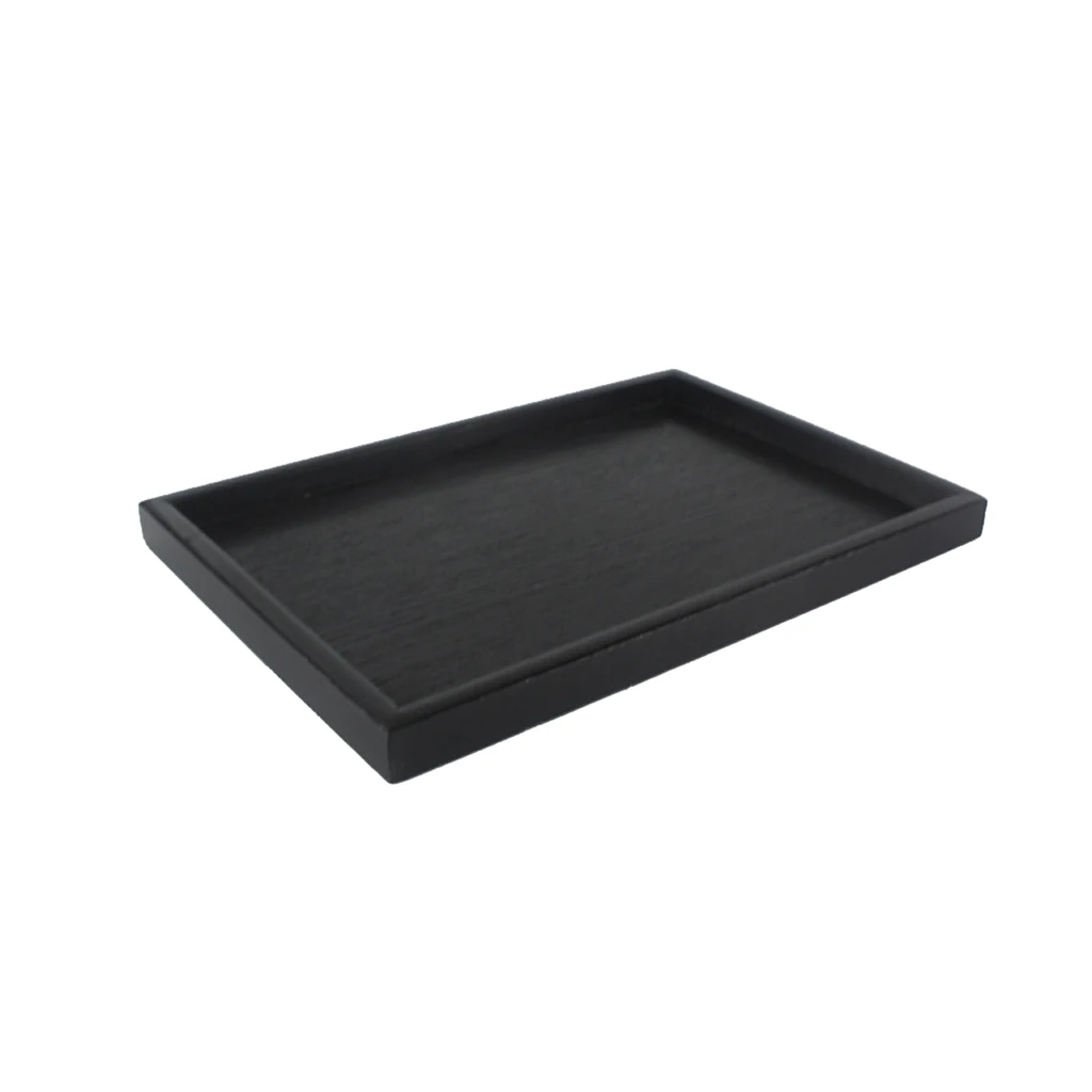 Serving Tray Tea Food Server Dishes Platter Black DIY Square Wooden Plate-M