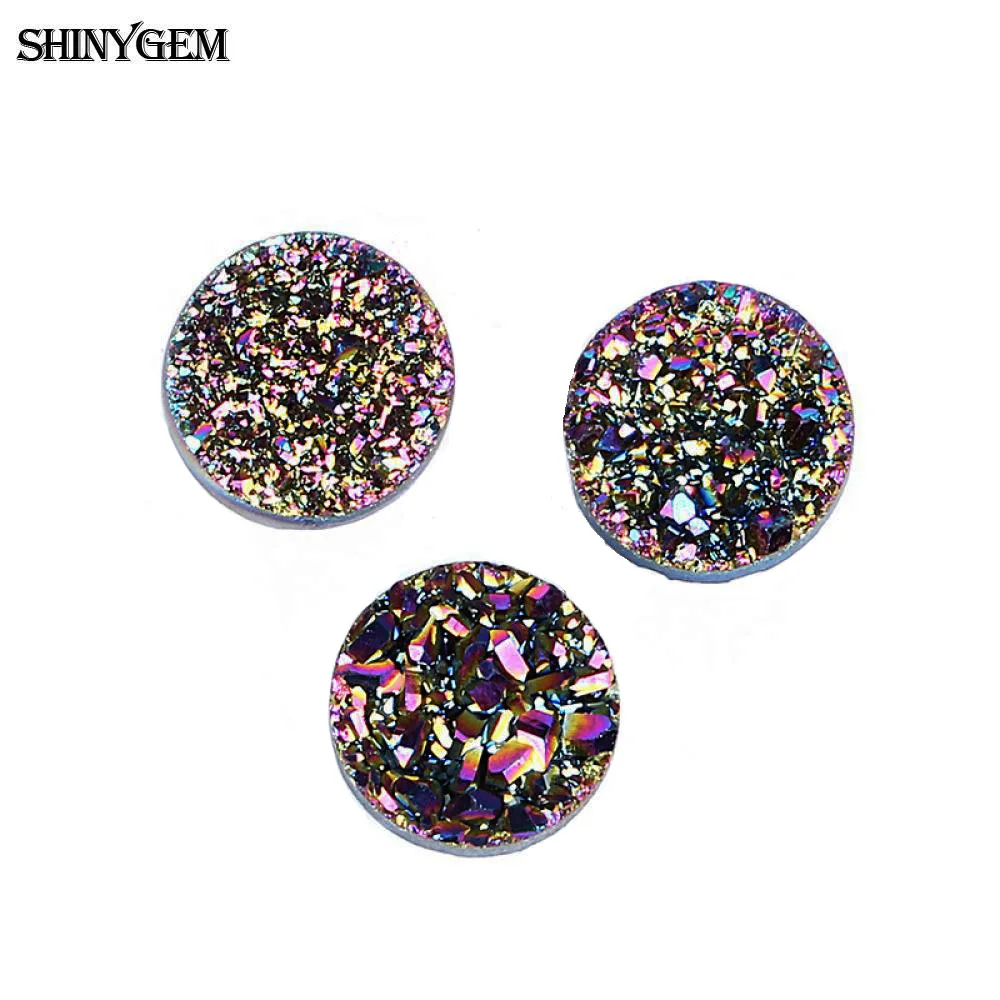ShinyGem 4-20 мм Круглый кварцевый кристалл кольцо кабошон из друзы Кабошон DIY кольцо натуральный камень бусины для изготовления ювелирных изделий 5 шт - Цвет: Rainbow