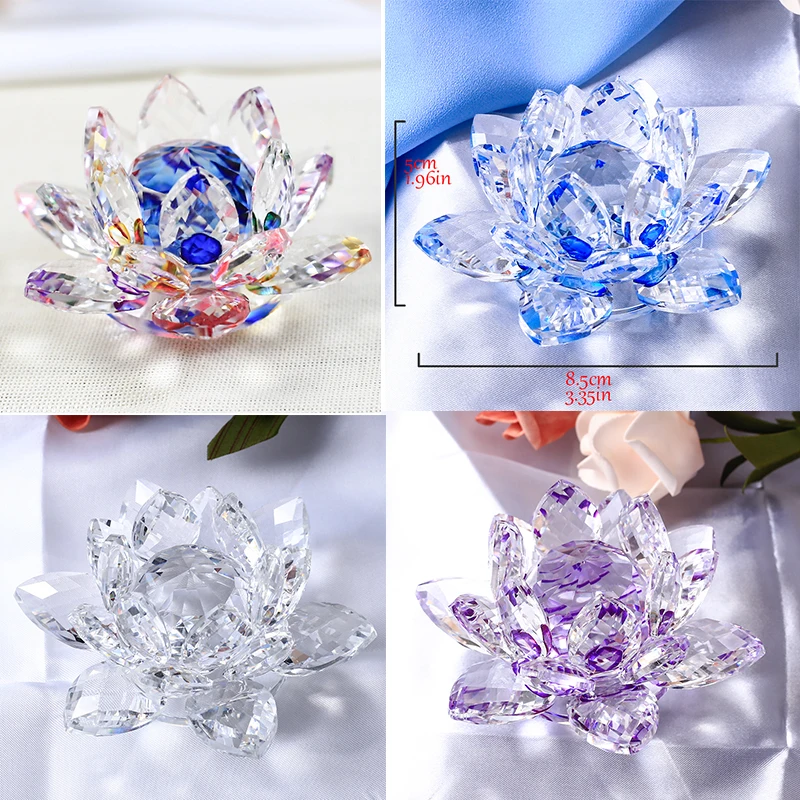 

8 Colors Can Be Chosen 85mm Crystal Lotus Flower Figurines Miniatures Luxury Glass Ornaments Home Decoration Accessories