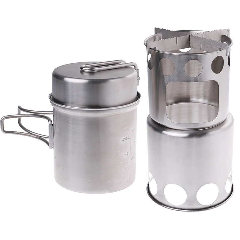 Camping Outdoor Picnic Cookware Foldable Wood Stove Cooking Pot Set Outdoor Stove Burners Tableware Cookware for Backpacking