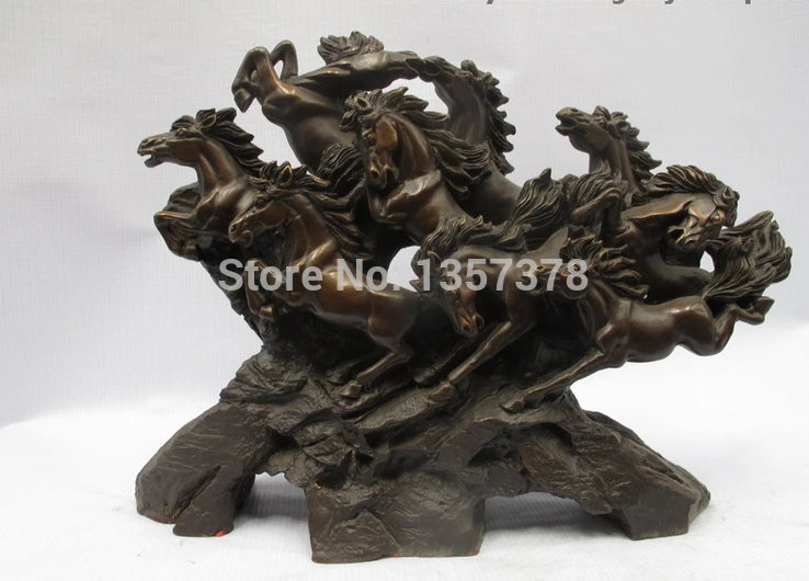 

shitou 00453 Chinese Feng Shui Bronze Nine 9 Horse Lucky To attract wealth home decor statue