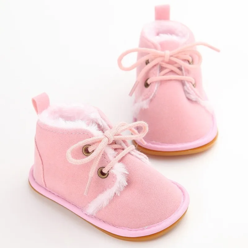 Hongteya/Новинка; леопардовая зимняя плюшевая теплая однотонная обувь для новорожденных девочек; детская обувь на меху с твердой подошвой;
