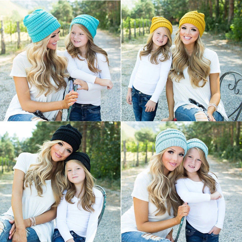 Зимние вязаные шапки для мамы и дочки 2017 г. Bebes костюм женщин мам маленьких