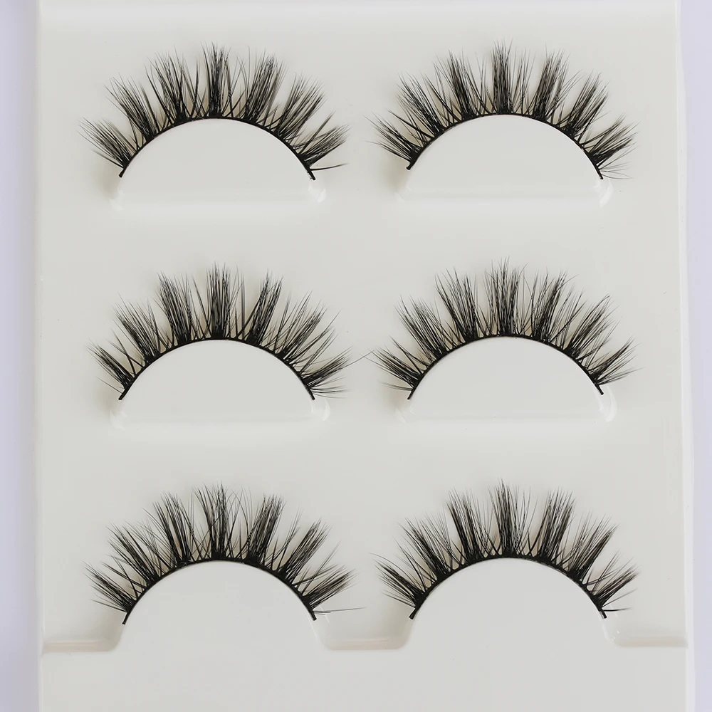 

3 Pairs Natural Hand Made Lashes Black Faux Mink Hair False Eyelashes Wispy Cross 3D Full Strip Eye Lashes Soft Extension Makeup