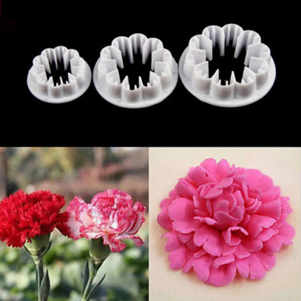

3pcs Useful Carnations New Fondant Cutter Plunger Cookie Mold Cake Sugarcraft Flower Decor Mould