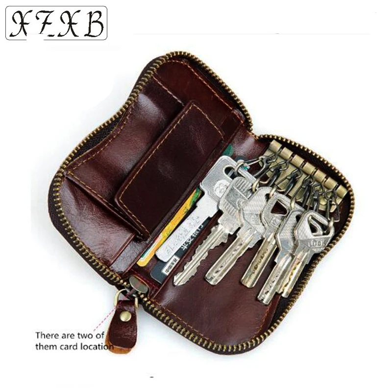 HNXZXB Fashion Retro Male Brown Genuine Leather Keychain Covers Wallet