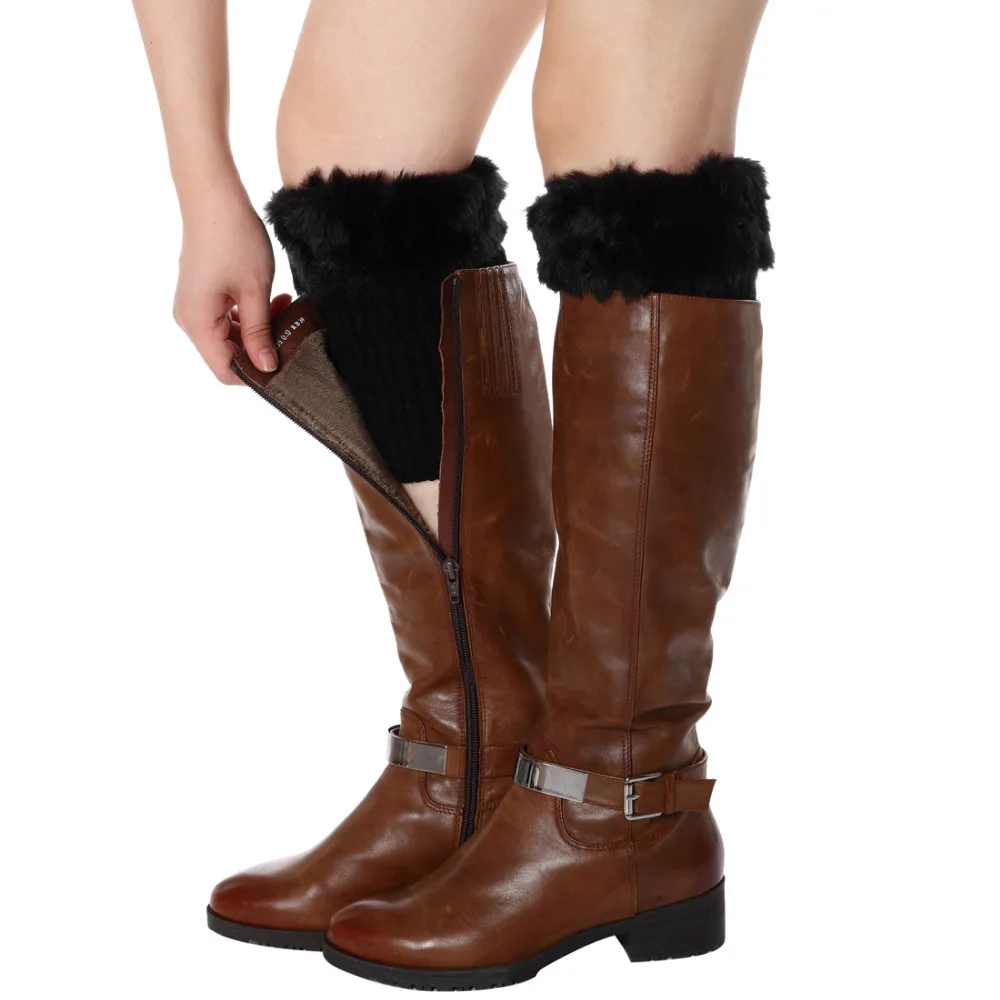 1 Pair Women Leg Warmers Soft Faux Fur Trim Toppers Cuffs Cover Crochet