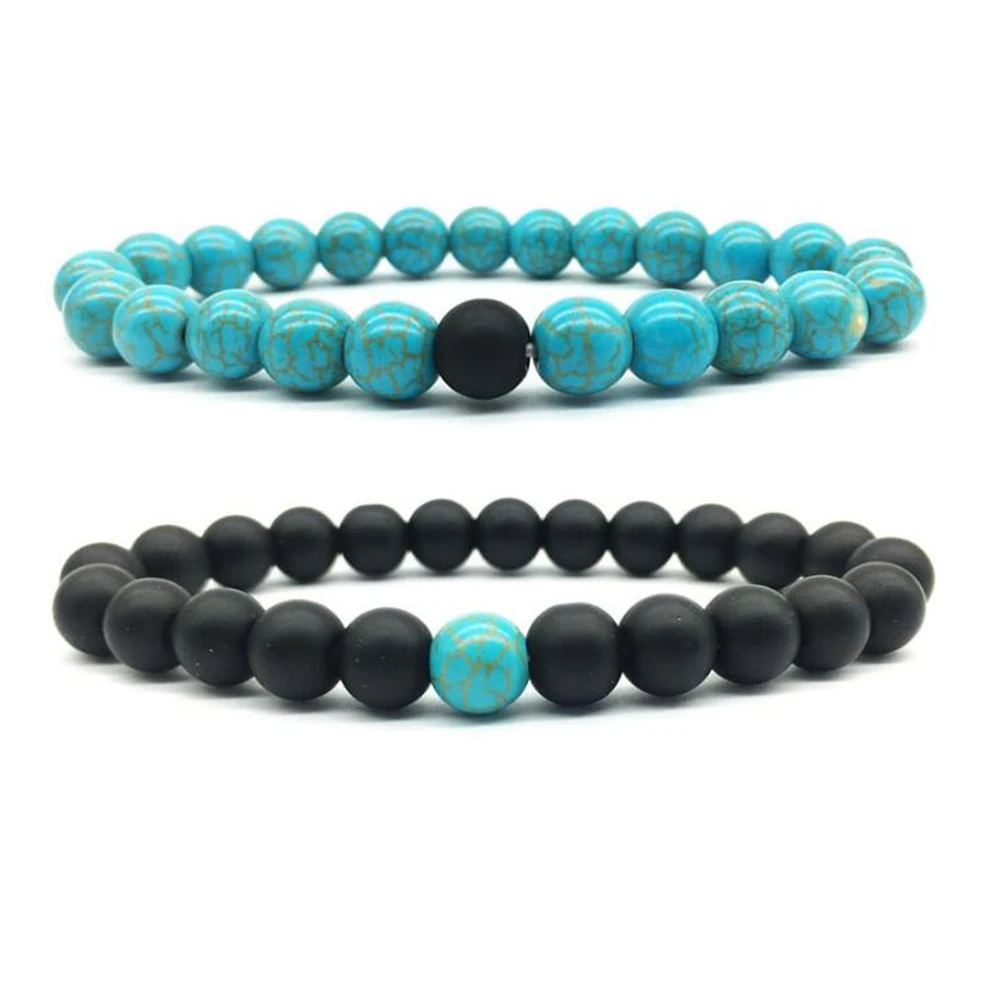 

2018 Hot Sell 8mm matte black matte natural white couple bracelet yoga bracelet 8mm natural stone