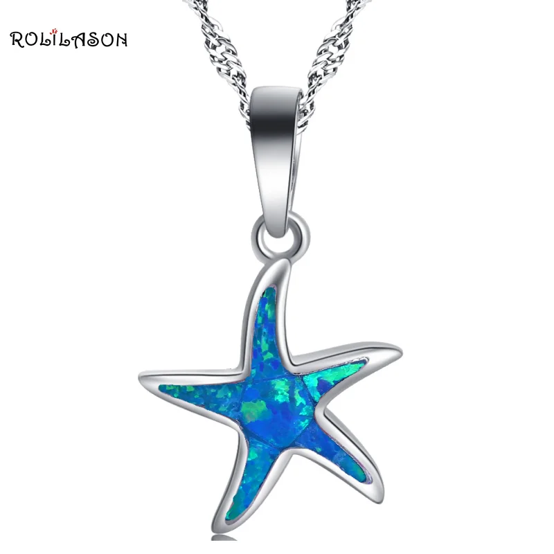 

ROLILASON Classic stars design Special gift for Women Blue fire opal Sterling silver Necklace Pendant Fashion Jewelry OP784