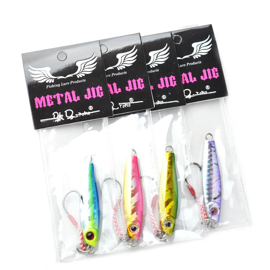 TOMA 4PCS/lot Metal Jigging Fishing Lure with Hook 7g 14g 28g 40g Mini Jig Hard Bait Slowly Sinking Spoon Lure Fishing Tackle