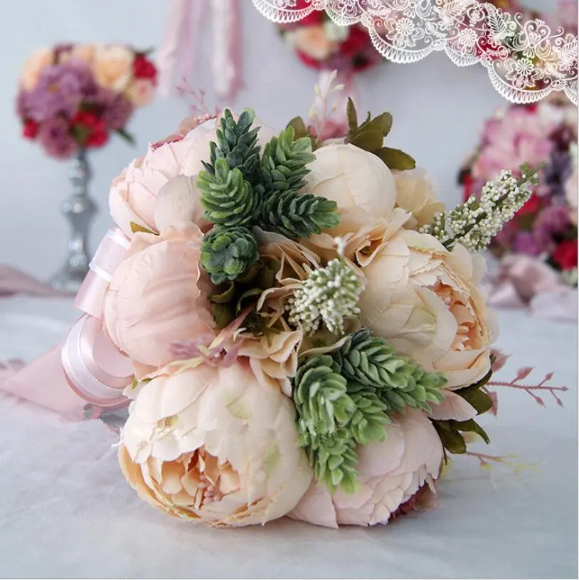 

Cascading Bridal Bouquets De Mariage Roses Orchid Artificial Silk Flower Handmade Wedding Bouquet