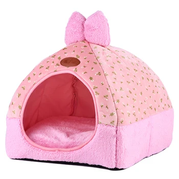 

Lovely Bowknot Decor Warm Pet House Lovely Soft Winter Dog Cat Bed Warm Cushion Pet House Puppy Kennel For Dogs