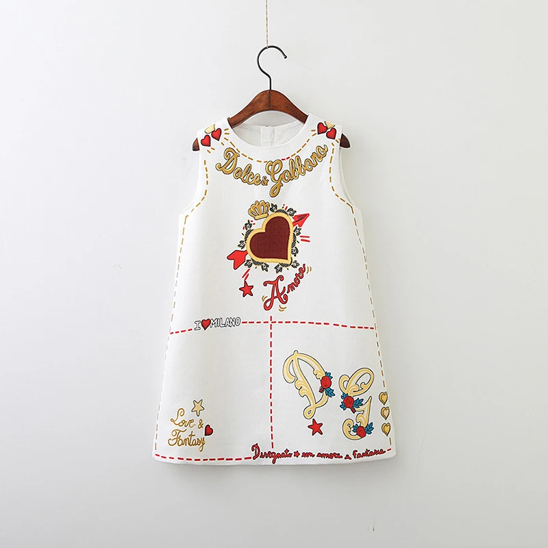 Весенне-летнее качественное платье для девочек платье для малышей детская брендовая одежда без рукавов с принтом букв и сердца для детей от 2 до 9 лет