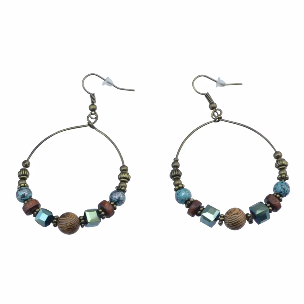 

Vintage Wooden Beads Stone Round Circle Drop Earrings for Women Bohemian Statement Earring Party India Jewelry Gift brincos