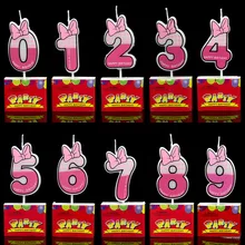 1 pçs rosa azul número 0-9 minnie mouse vela festa de aniversário vela decoração para crianças feliz aniversário borboleta design vela(China)