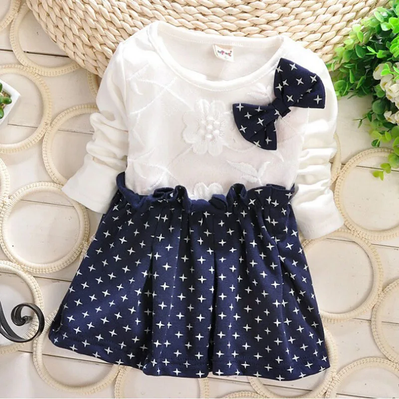 

Fashion Big Bow Knot Girl Dress Long Sleeve Children's Sundress For Girls A-Line Knee-Length Party Princess Dress Casual Outwear