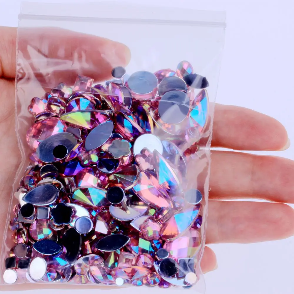 Variety of Shapes and Sizes and Many Colors for 15g a Bag About 300pcs Flat Back Acrylic Rhinestones Face Decorations Face Gems