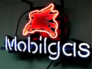 

NEON SIGN For MOBIL GAS MOBILGAS OIL STATION Signboard REAL GLASS BEER BAR PUB display RESTAURANT outdoor Light Signs 17*14"