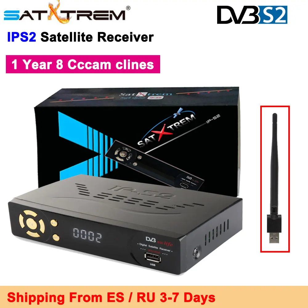 

Satxtrem Satellite Receiver IPS2 Receptor With USB Wifi H.264 play Support 8 Clines Cccam DVB-S2 IPTV Decoder TV BOX
