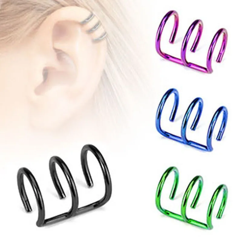 

2017 New Fashion Simple Stainless Steel 3 Rings Ear Clip Fake Piercing Dilatations False Ear Piercing For Women Men Body Jewelry