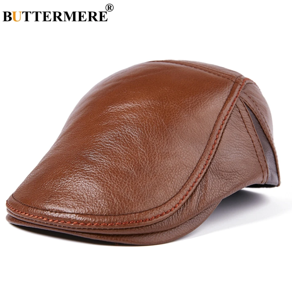 mens leather flat cap