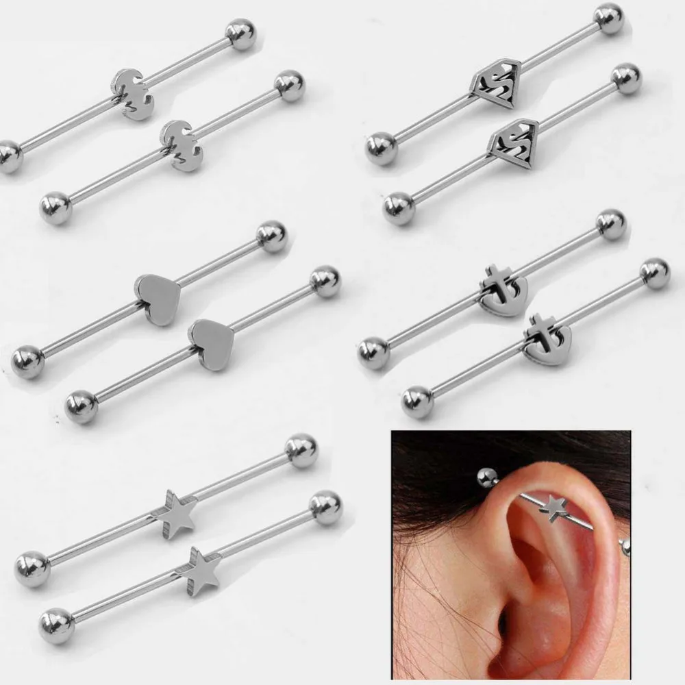 10Pcs Mix Shape Design Stainless Steel Ear Cartilage Long Barbell