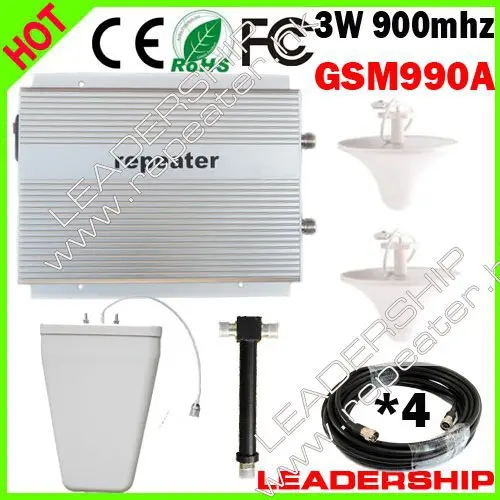 Wholesale GSM repeater GSM990A 900MHz 2W big power GSM mobile phone signal booster signal repeaters ceiling antenna LPDA antenna
