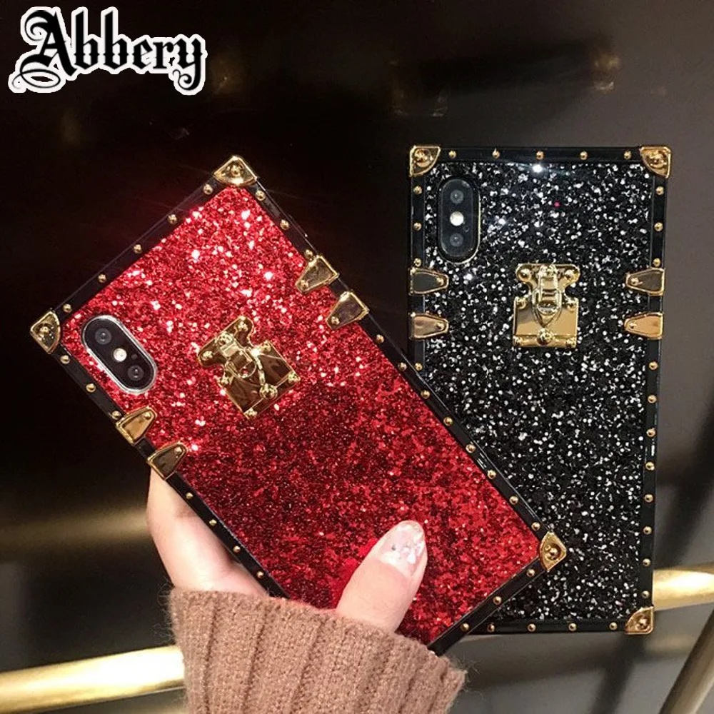 

Square Shiny Glitter Powder Phone Case for iphone 8 6 6S 7 Plus X XR XS XSmax Cover for Samsung galaxy S8 S9 Note 8 9 S10 E lite