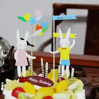 

50sets Cartoon Rabbit Cake Topper Cupcake Toppers Picks Boy Girl Birthday Party Decorations Kids Nascita Urodziny Bautizo