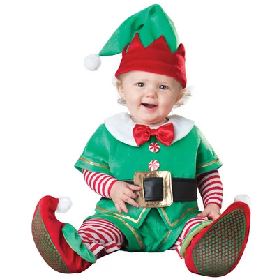 

Santa's Little Elf Baby Costume Christmas Holiday Party Dressing Up for Infant Breathable Jumpsuit Winter Costume for Baby