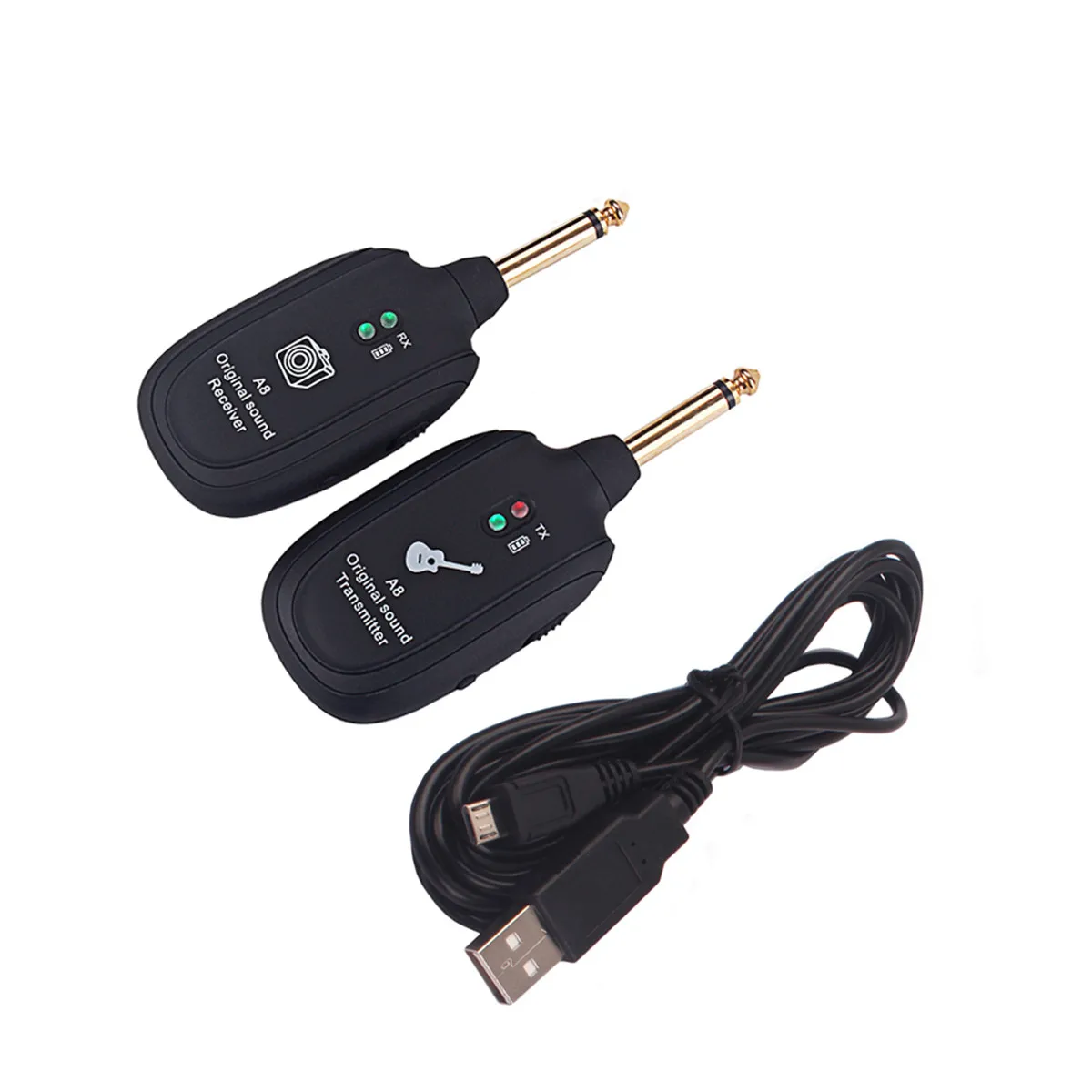 

Micro USB Guitar Wireless System with USB Charging Cable Black White UHF Wireless Electric Transmitter Guitar Receiver Set