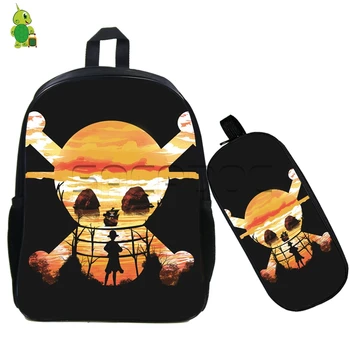 

Anime One Piece Outline Backpack Boys Girls Luffy Pirate Skull Printed Backpack School Bags 2 Pcs/set Casual Travel Bag Rucksack