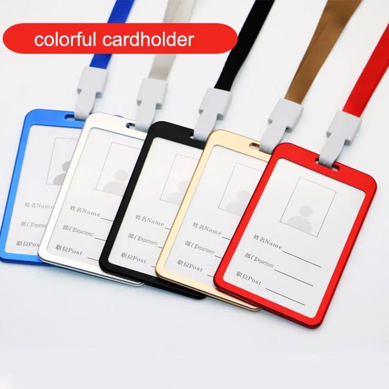 

New Candy Color Name Credit Card Holders Women Men Metalli Bank Card Neck Strap Card Bus ID Holders Identity Badge With Lanyard