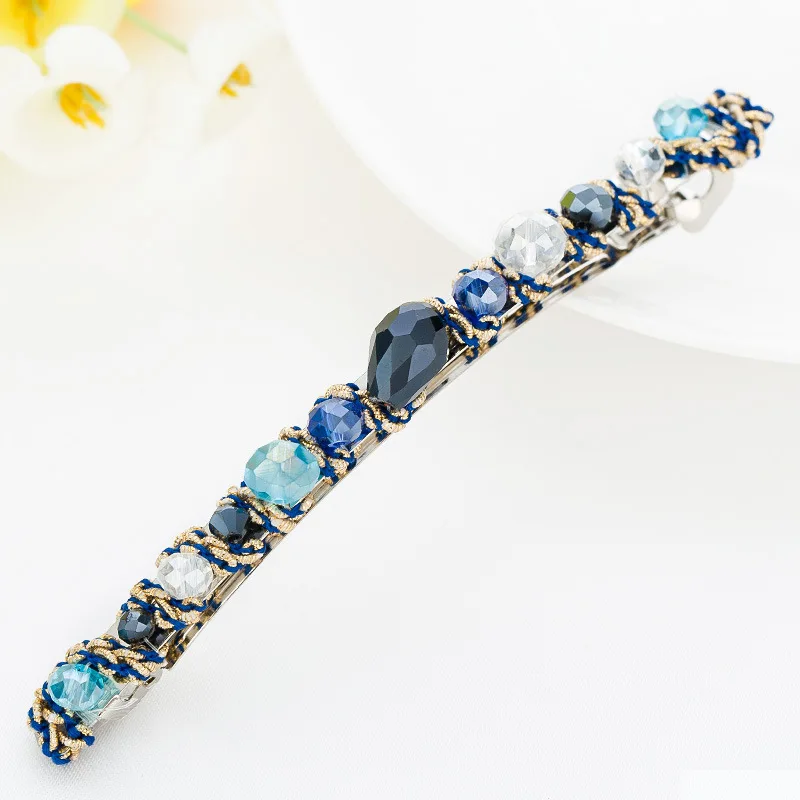 Красочные со стразами повязка для волос для женщин качественные металлические ободок для волос круг женские аксессуары для повязки на голову - Цвет: Blue Barrette