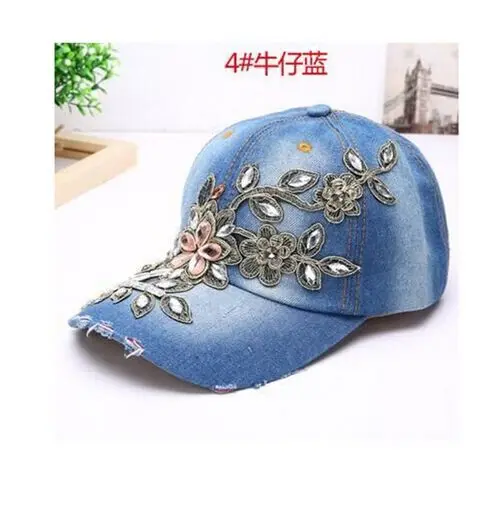 Women's Baseball Cap Diamond Painting Embroidery Flower Denim Snapback Hats Jeans Woman Female Cap Cowboy Summer Sun Hat - Цвет: 2