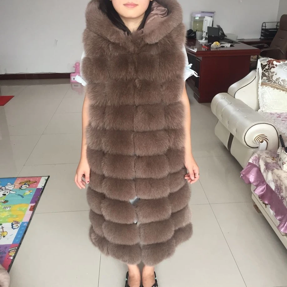 

Fox fur vest coat fur coat long design o collar sweater vest vest long paragraph women detachable hem and hood