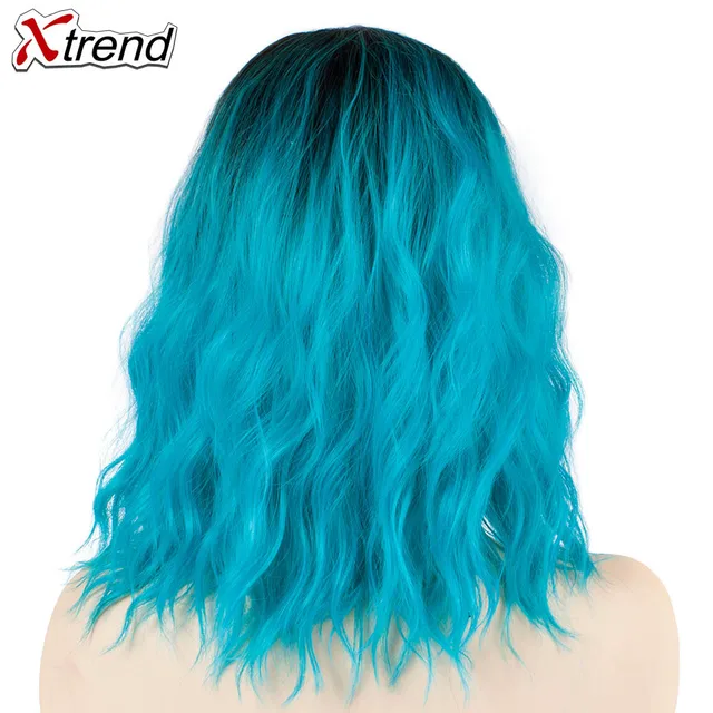 Us 10 68 46 Off Xtrend Synthetic Short Wavy Wig Womens Grey Blue Pink Red Natural Hair Ombre Wigs Female Heat Resistant Fiber Perruque In Synthetic