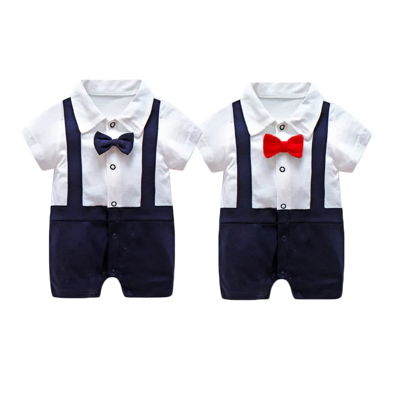 مولود جديد الفتيان شهم السروال القصير الصيف رقيقة قصيرة الأكمام الملابس طفل رباط رأس للطفل التعادل بذلة الطفل الجسم تسلق منامة