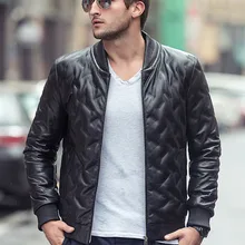 Новинка, мужская куртка из натуральной кожи, зимняя мужская байкерская куртка, черное кожаное пальто, на молнии, Блузон, мото Homme, пальто из овчины, Мужская M-XXL