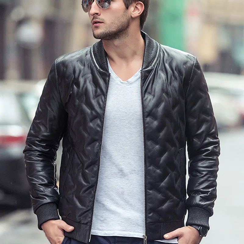 

New Genuine Leather Jacket For Men Winter Male Biker Jacket Black Leather Coat Zip Blouson Moto Homme Sheepskin Coat Men M-XXL
