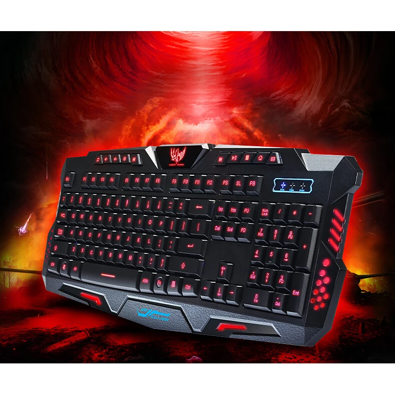 

Triple Color Backlit Gaming illuminate Keyboard FIGHTING NATION Gamer Fluctuate Backlight LED USB Wired Russain Layout Version