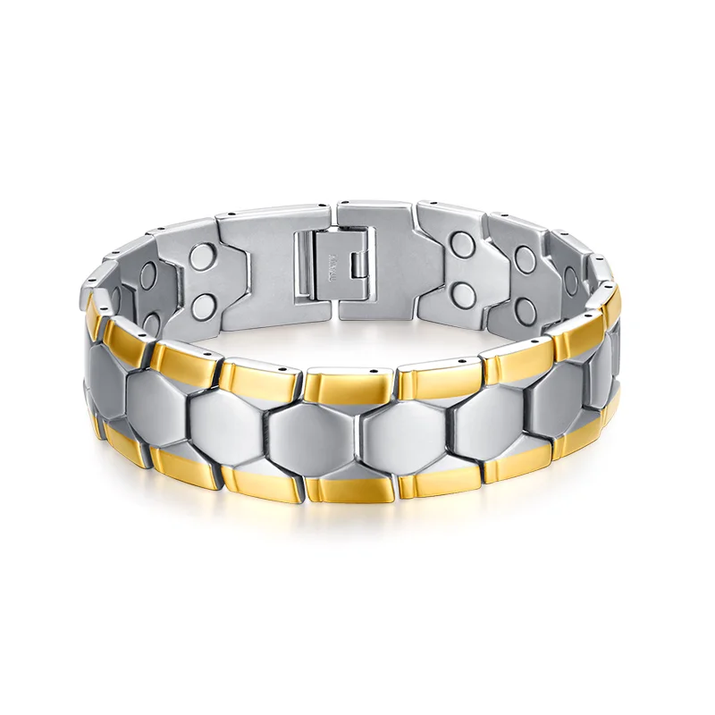 

Mprainbow Trendy Mens Bracelets Stainless stee Double Row Magnetic Therapy Bracelet Two Tone Adjustable Fashioh Jewelry and Tool
