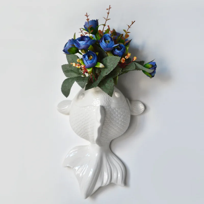 Современная креативная настенная керамическая ваза с золотой рыбкой украшения для стен ресторана настенное украшение колокольчики и подвесные украшения - Цвет: C-c  18X26cm