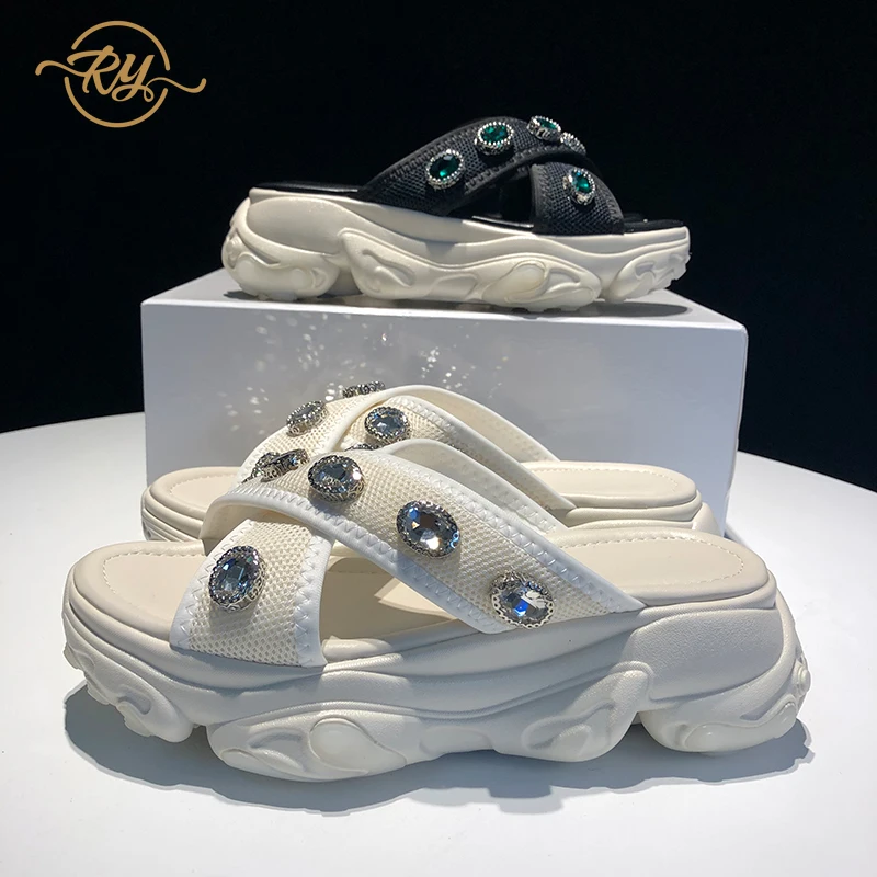

RY-RELAA fashion summer casual shoes women's fashion wild thick-soled sponge cake rhinestone casual shoes tide shoes