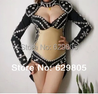 Наряды со стразами цельный женский Ds костюм сценическая одежда черные красные